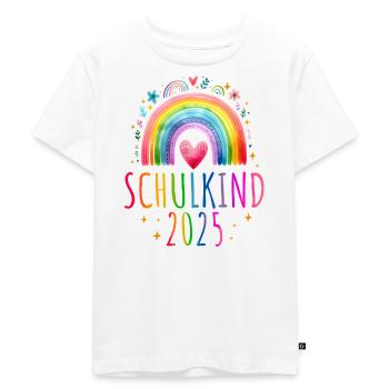 Schulkind 2025 Regenbogen Mädchen Einschulung 2025 - Kinder Premium Bio T-Shirt - Weiß - Vorne - Hailey (125cm)
