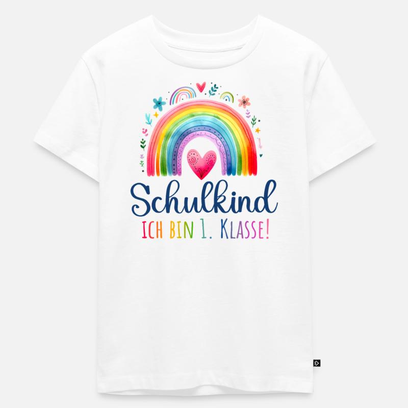 Schulkind 2025 Regenbogen Mädchen Einschulung 2025 - Kinder Premium Bio T-Shirt - Weiß