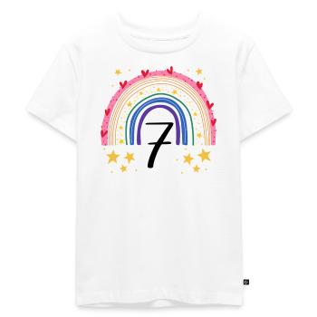 Geburtstag 7 Jahre Mädchen Regenbogen Sieben - Kinder Premium Bio T-Shirt - Weiß - Vorne - Hailey (125cm)