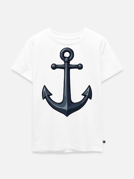 Dunkler Anker Illustration - Kinder Premium Bio T-Shirt - Weiß