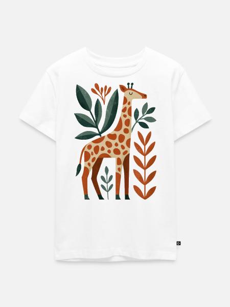 Giraffe mit Blättern - Kinder Premium Bio T-Shirt - Weiß