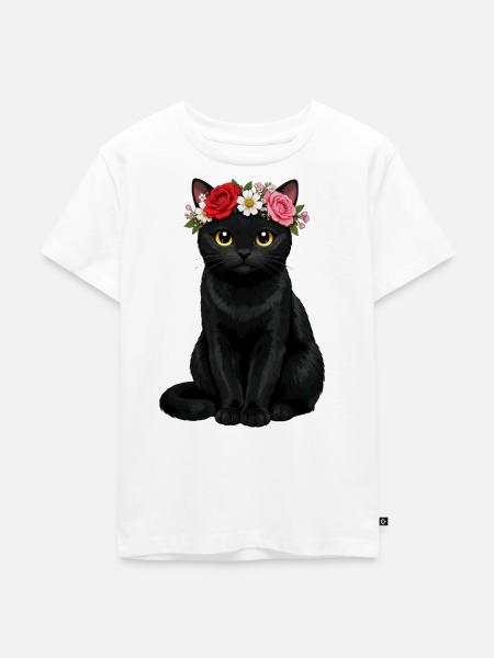 Schwarze Katze  - Kinder Premium Bio T-Shirt - Weiß