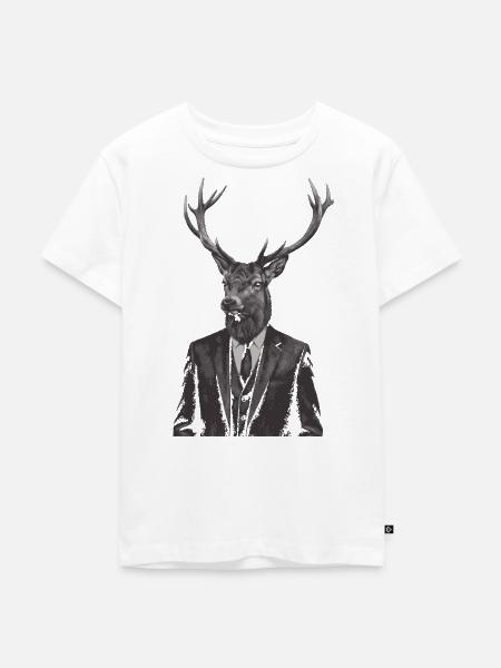 Hirsch im maßgeschneiderten Anzug - Kinder Premium Bio T-Shirt - Weiß