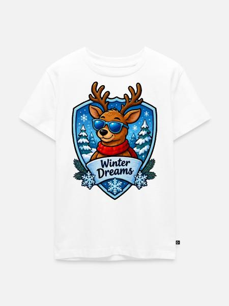 Winterträume Reh im Schnee - Kinder Premium Bio T-Shirt - Weiß