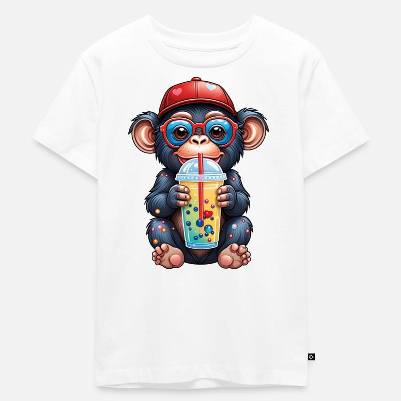 Kleiner Affe Schimpanse mit Limonade - Kinder Premium Bio T-Shirt - Weiß