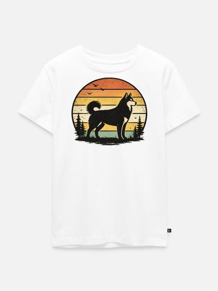Waldwolf Retro-Sonnenuntergang - Kinder Premium Bio T-Shirt - Weiß