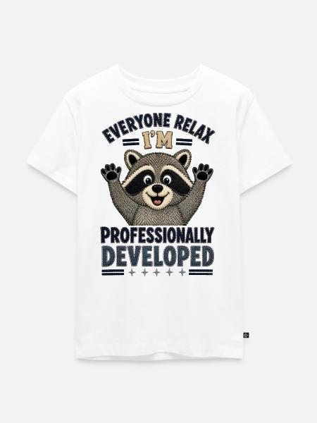 Kunstgestickter Waschbär professionell entwickelt - Kinder Premium Bio T-Shirt - Weiß