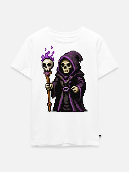 Pixel Grim Reaper Nebelstab - Kinder Premium Bio T-Shirt - Weiß