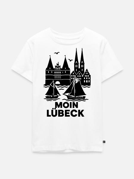 Lübeck Silhouette Moin - Kinder Premium Bio T-Shirt - Weiß