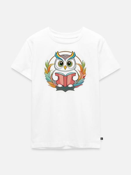 Eule, Leseeule - Kinder Premium Bio T-Shirt - Weiß