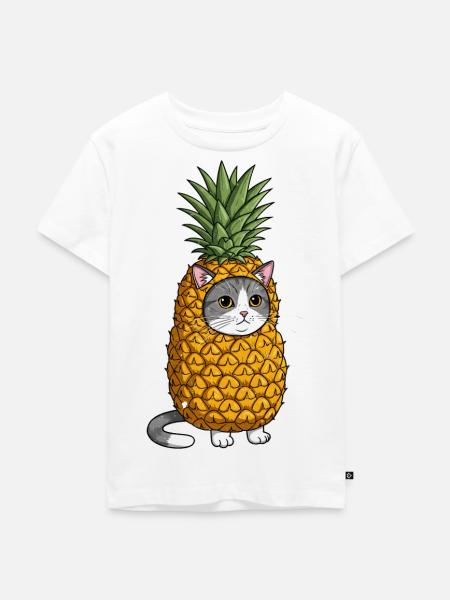 Ananas Katze Kostüm Illustration - Kinder Premium Bio T-Shirt - Weiß