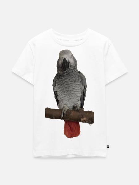 Grauer Papagei auf Ast - Kinder Premium Bio T-Shirt - Weiß
