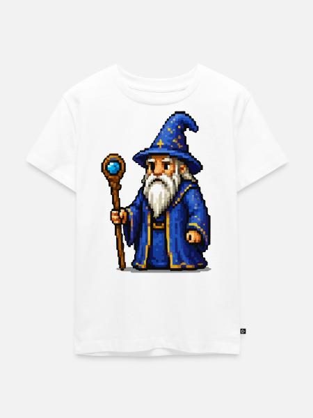 Blauer Zauberer Pixelheld - Kinder Premium Bio T-Shirt - Weiß