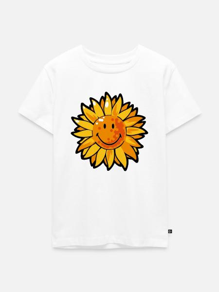 Smiley Sunflower - Kinder Premium Bio T-Shirt - Weiß
