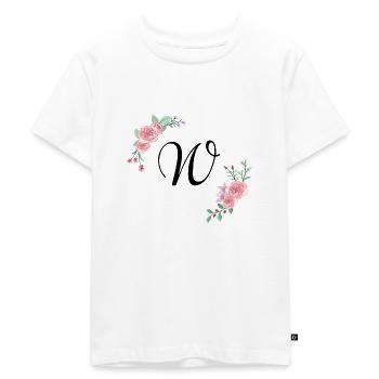 Rosa Blumenbuchstabe w - Kinder Premium Bio T-Shirt - Weiß - Vorne - Hailey (125cm)