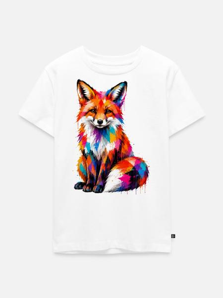 Bunter Fuchs mit Farbklecksen - Kinder Premium Bio T-Shirt - Weiß