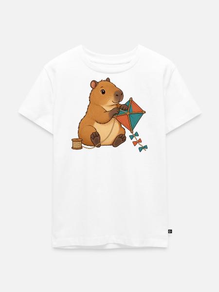 Capybara baut einen Papierdrachen - Kinder Premium Bio T-Shirt - Weiß
