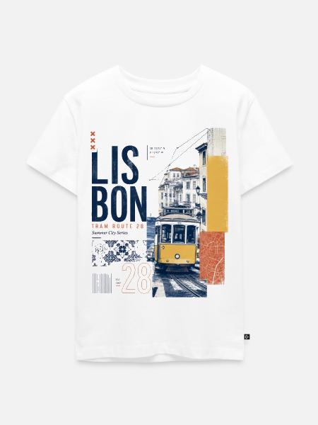 Lissabon Tram 28 Collage - Kinder Premium Bio T-Shirt - Weiß