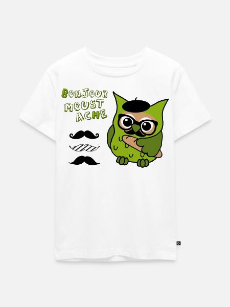 Eule moustache - Kinder Premium Bio T-Shirt - Weiß