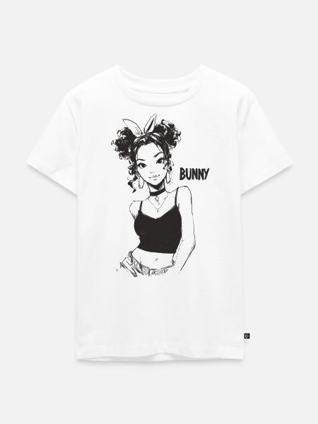 Bunny-Mädchen Strichkunst - Kinder Premium Bio T-Shirt - Weiß