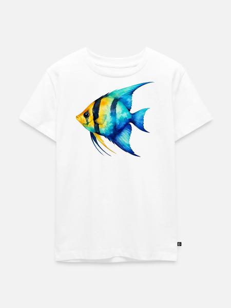 Blauer Gelbfisch Aquarell - Kinder Premium Bio T-Shirt - Weiß