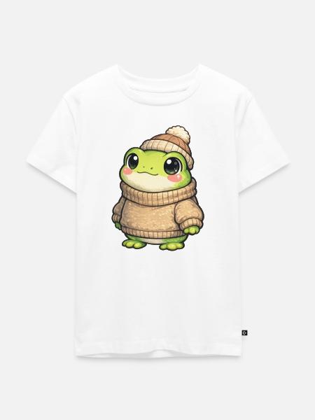 Kuschelfrosch im Winterpullover - Kinder Premium Bio T-Shirt - Weiß