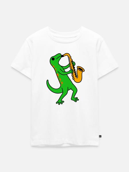 Saxophon-Dino Groove - Kinder Premium Bio T-Shirt - Weiß
