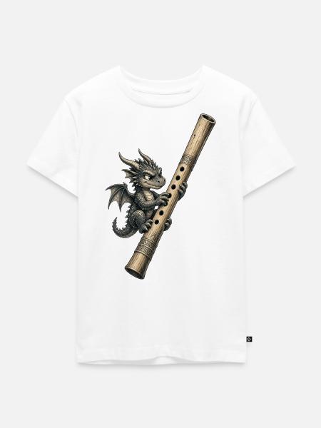 Der Flötendrache, Design - Kinder Premium Bio T-Shirt - Weiß