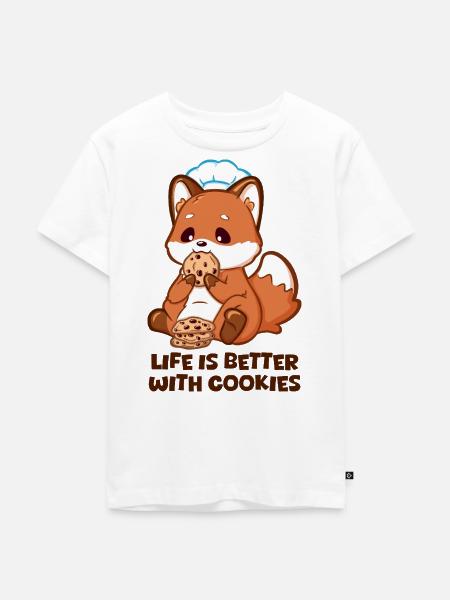 Verspielter Fuchs isst Cookies mit Kochmütze - Kinder Premium Bio T-Shirt - Weiß