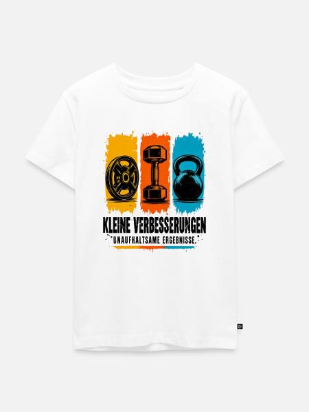 Kleine Verbesserungen – Fitness Motivation - Kinder Premium Bio T-Shirt - Weiß