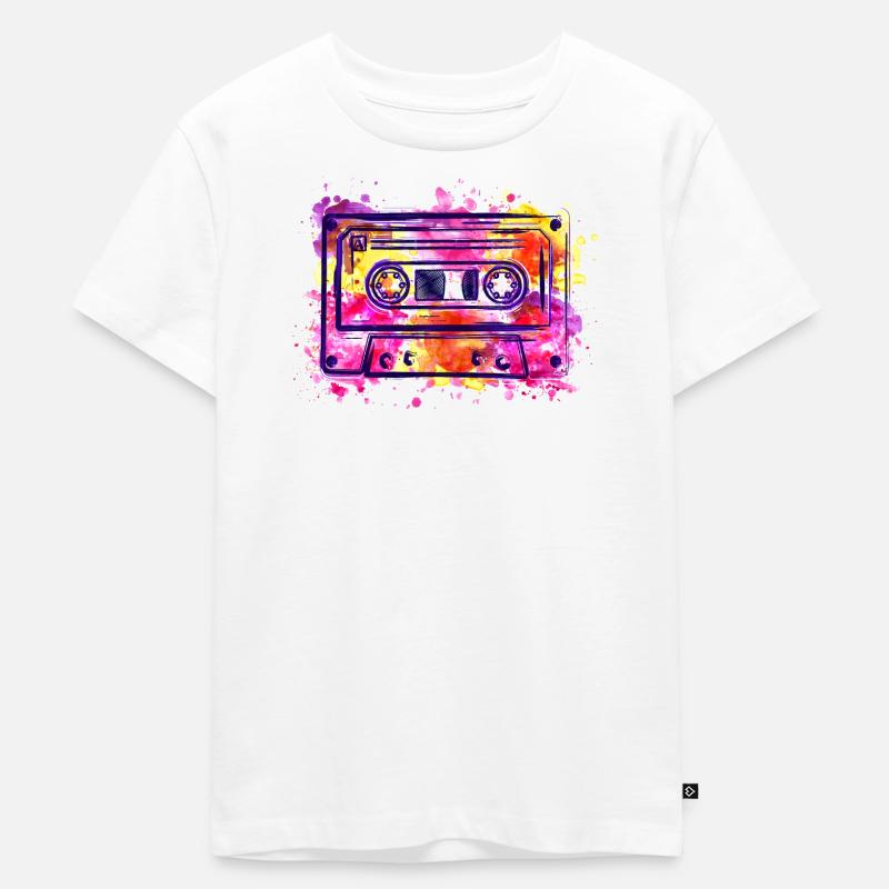 Cassette (rétro, éclaboussures de couleur) - T-shirt Premium bio Enfant - blanc