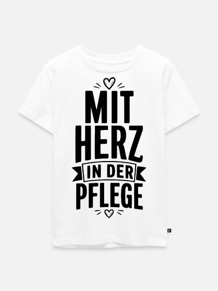 Mit Herz in der Pflege - Kinder Premium Bio T-Shirt - Weiß
