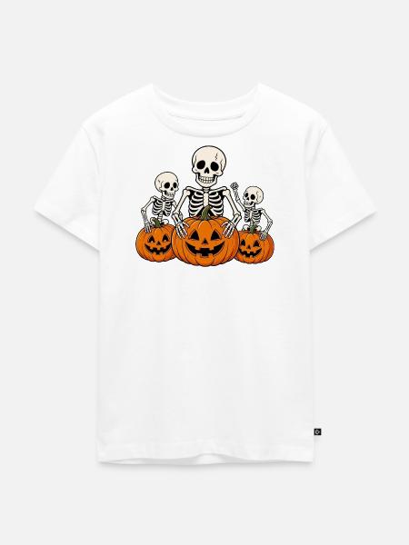 Halloween Skelett Kürbis - Kinder Premium Bio T-Shirt - Weiß