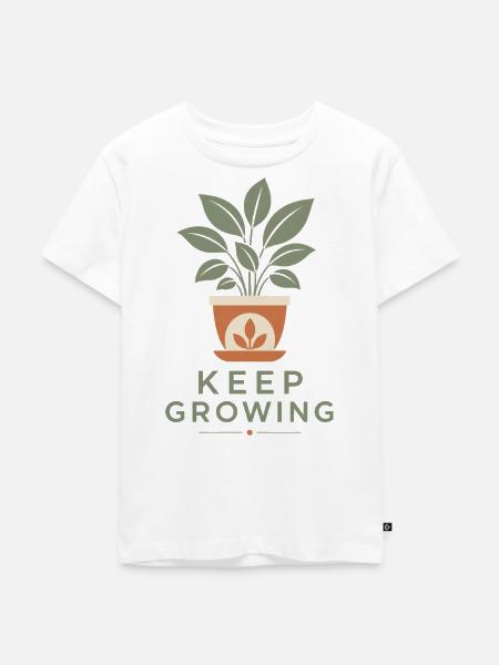 Keep Growing Pflanze Blumentopf Spruch Statement - Kinder Premium Bio T-Shirt - Weiß