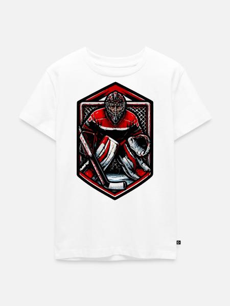 Roter Torwart im Hockey-Design - Kinder Premium Bio T-Shirt - Weiß