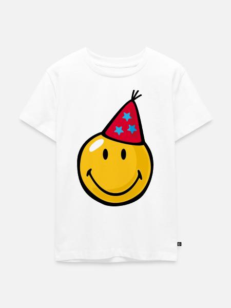 Smiley Birthday Hat - Kinder Premium Bio T-Shirt - Weiß