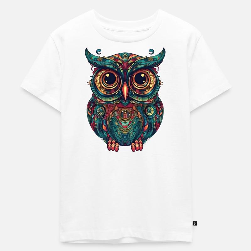Schöne Eule mit großen Augen - Kinder Premium Bio T-Shirt - Weiß