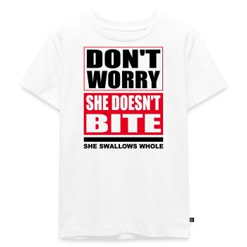 Don't worry she doesn't bite dogs funny sayings - Kids Premium Organic T-Shirt - white - Front - Hailey (125cm)