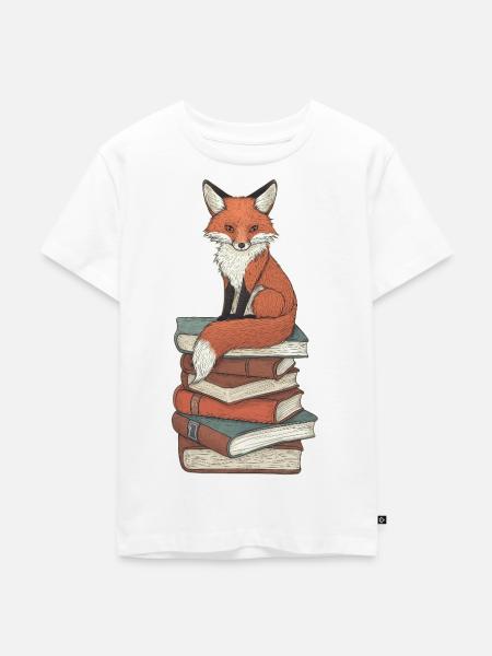 Fuchs auf Bücherstapel - Kinder Premium Bio T-Shirt - Weiß