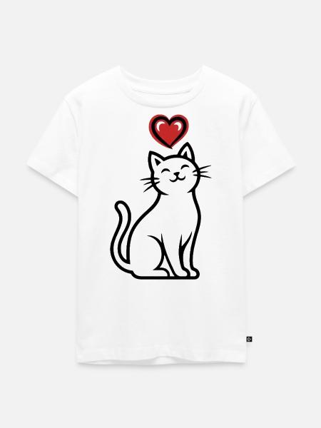 Herzkatze Strichzeichnung - Kinder Premium Bio T-Shirt - Weiß