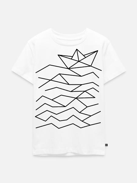 maritimes Papierboot auf abstrakten Wellen - Kinder Premium Bio T-Shirt - Weiß