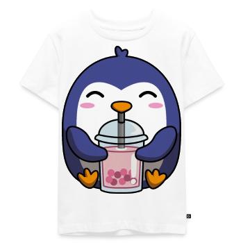 Niedlicher Pinguin mit Bubble Tea - Kinder Premium Bio T-Shirt - Weiß - Vorne - Hailey (125cm)