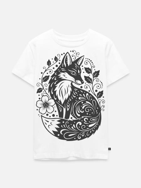 Ornamentfuchs mit Blütenranken - Kinder Premium Bio T-Shirt - Weiß