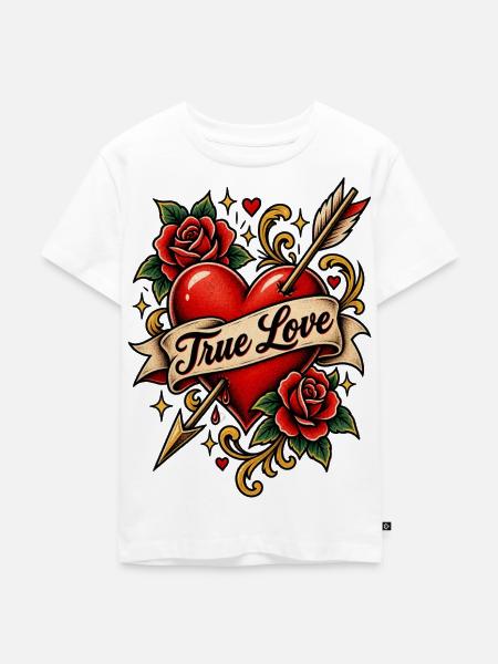 Wahre Liebe – Klassisches Tattoo-Herz - Kinder Premium Bio T-Shirt - Weiß