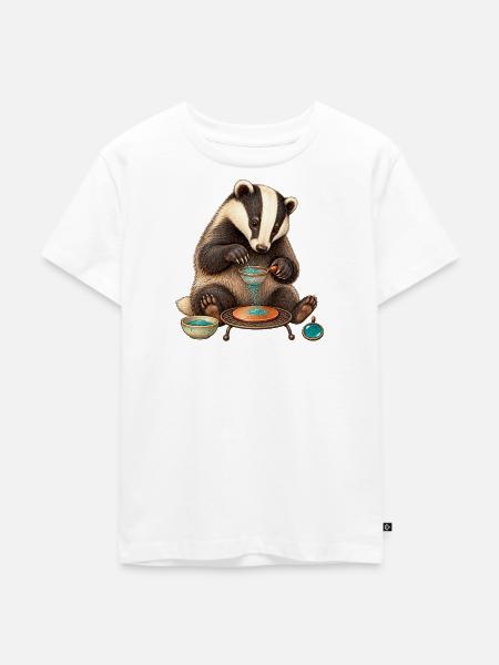 Dachs siebt Emaillepulver auf Kupfer - Kinder Premium Bio T-Shirt - Weiß