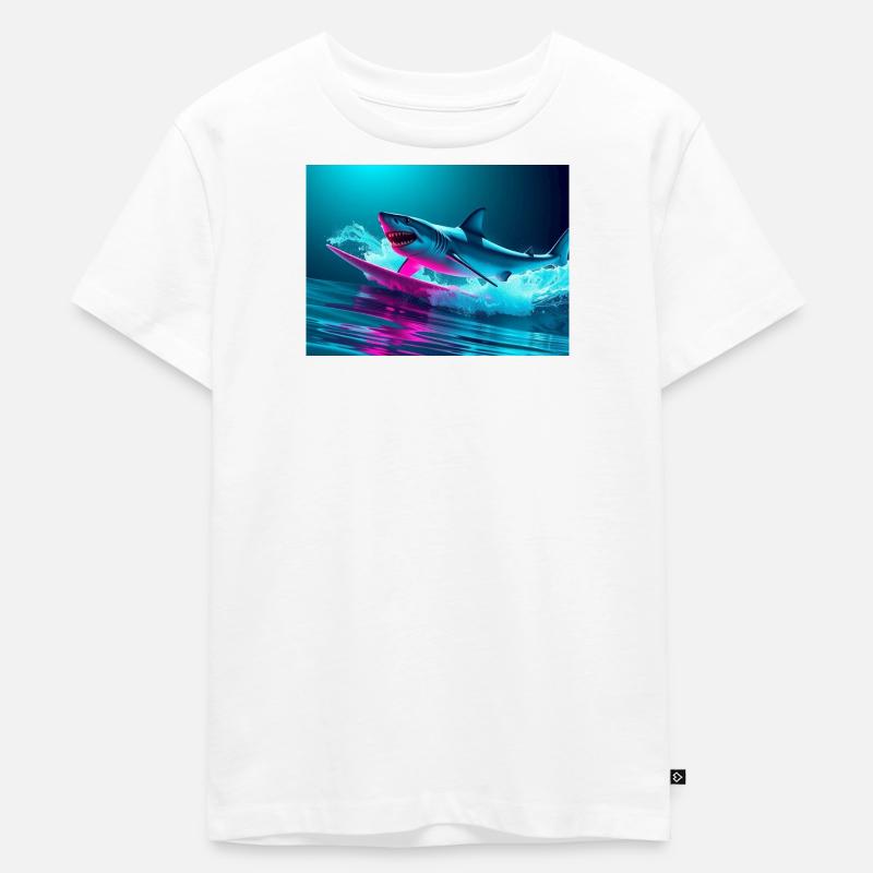 Neon Shark Sprinter Design - Kinder Premium Bio T-Shirt - Weiß