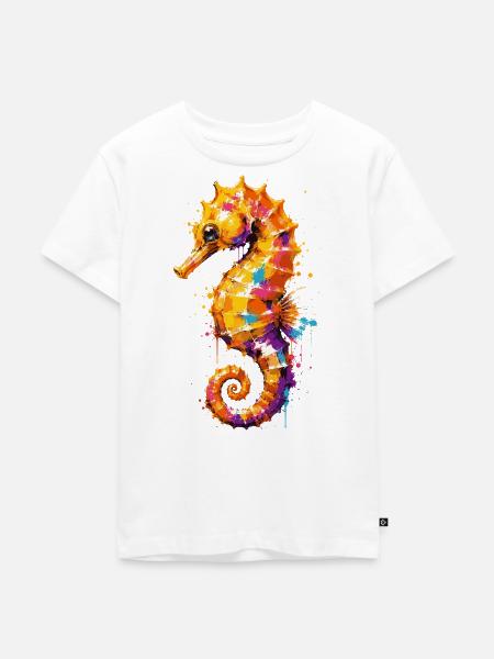 Buntes Seepferd im Graffiti Style - Kinder Premium Bio T-Shirt - Weiß