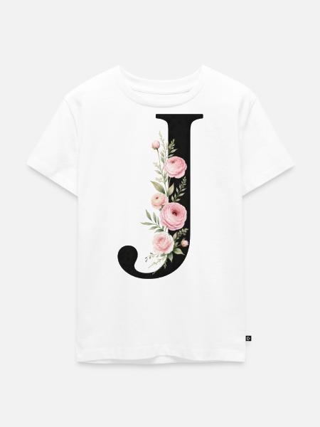 J Buchstabe Monogram Floral - Kinder Premium Bio T-Shirt - Weiß