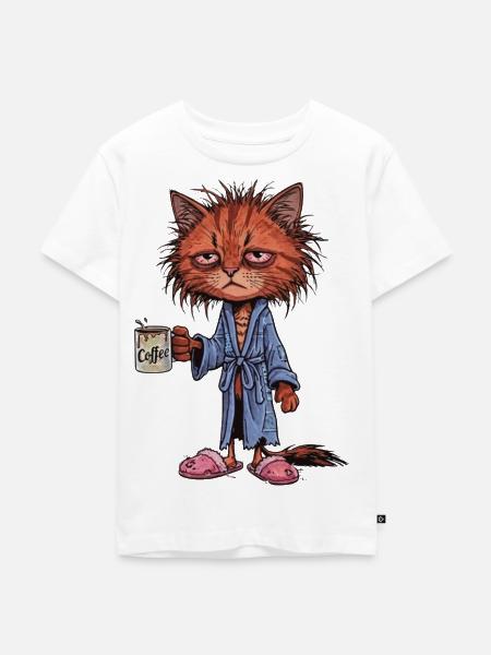 Müde Kaffee Katze - Kinder Premium Bio T-Shirt - Weiß