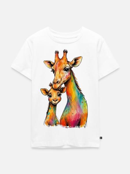 Giraffen-Mama mit ihrem Nachwuchs - Kinder Premium Bio T-Shirt - Weiß